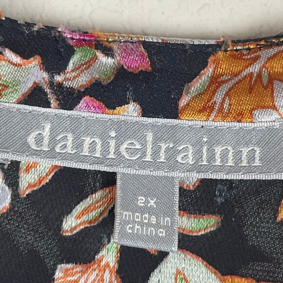 Daniel Rainn 2X Black Floral Burnout Peasant Top – Sheer 3/4 Sleeves, Boho - Picture 6 of 7